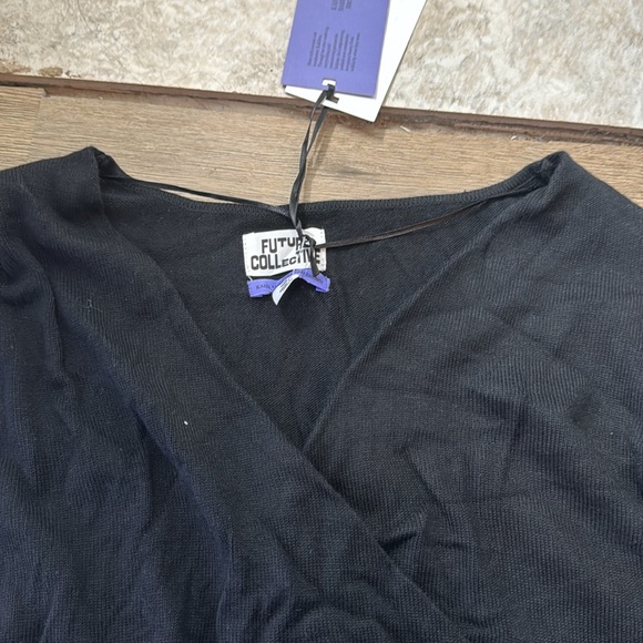 Future Collective Women Asymmetrical V-Neck Pullover Crop Sweater - Picture 2 of 5